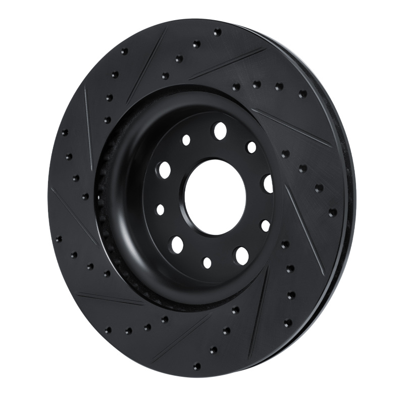 Jeep Wrangler Brake Rotor (1) - Front Right - R1 Concepts - Drilled & Slotted - Black - `18-`25